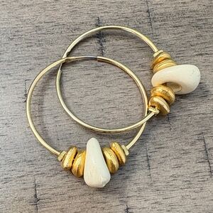 Gold and Cream Hoop Earrings